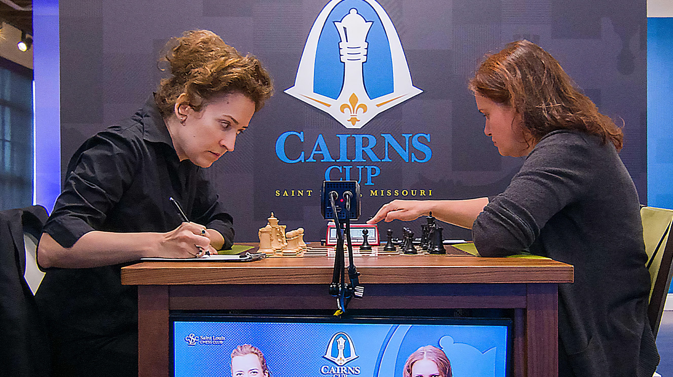GM Irina Krush and IM Anna Zatonskih at the 2023 Cairns Cup.