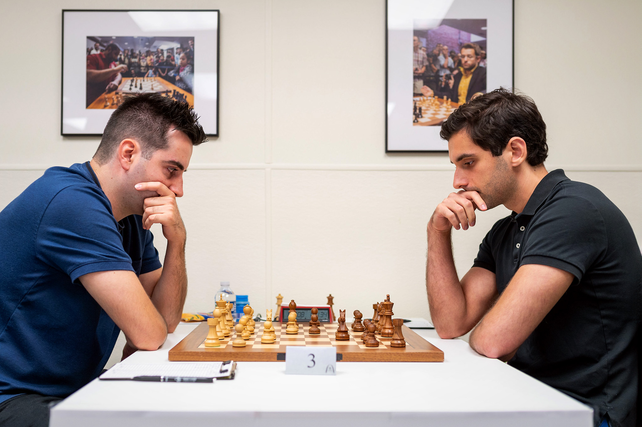 GM Benjamin Bok and GM Nikolas Theodorou in Round 1 of the 2023 Summer Chess Classic